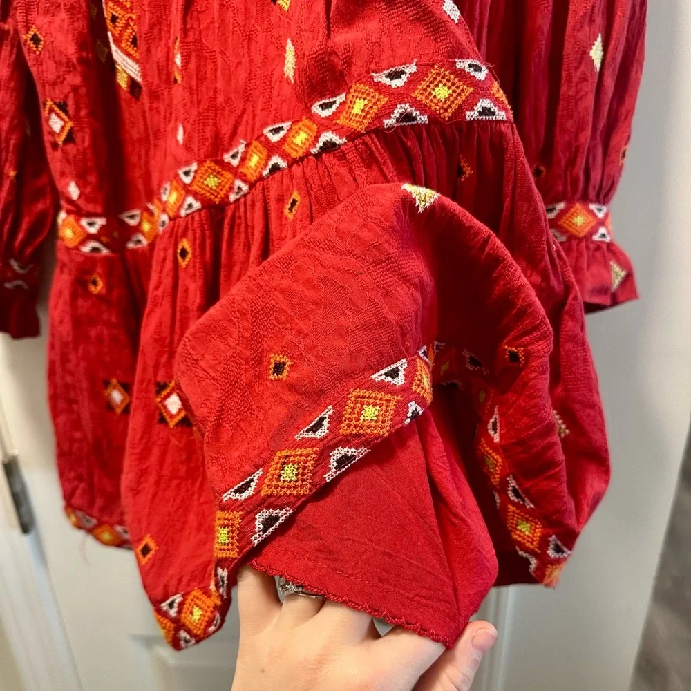 Anthropologie Red Bohemian Embroidered Dress - Picture 6 of 8